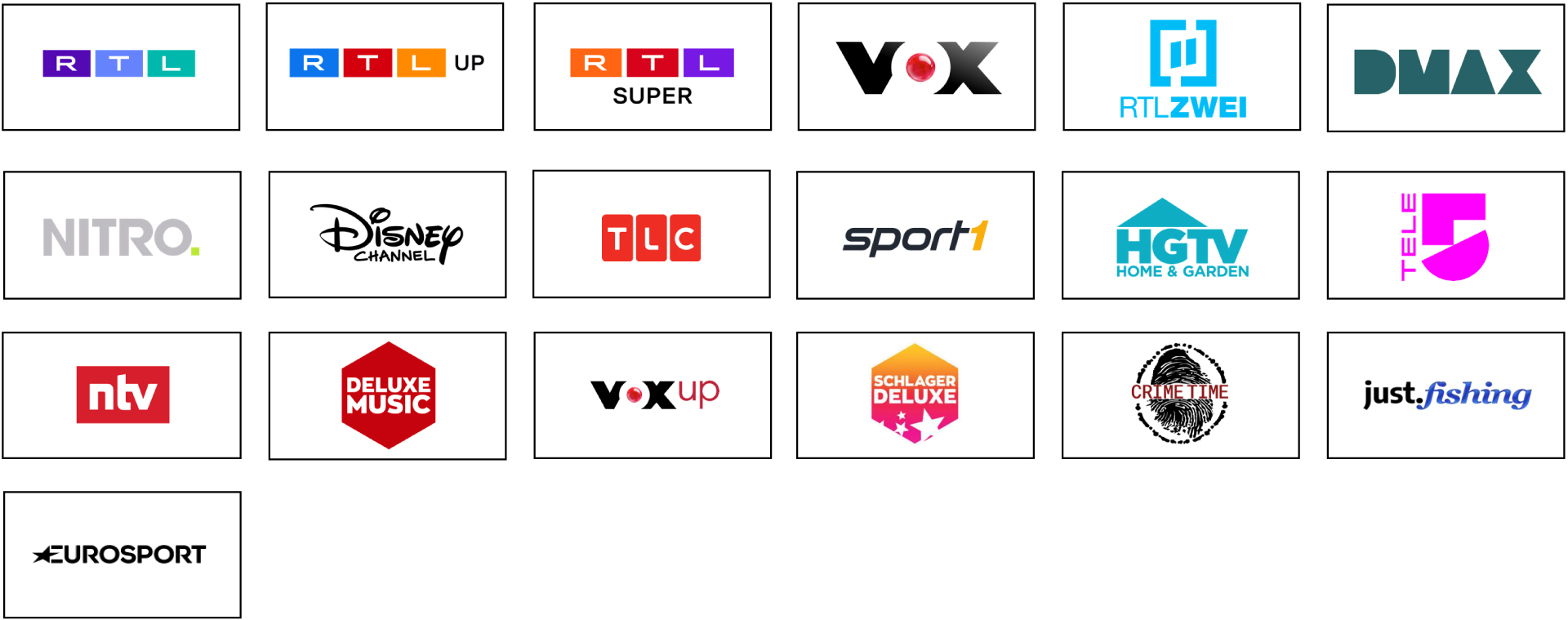 Eine Auflistung aller teilnehmenden Sender: RTL, RTL Up, RTL Super, VOX, RTL Zwei, DMAX, Nitro, Disney Channel, TLC, sport1, HGTV, Tele5, ntv, Deluxe Music, VOXup