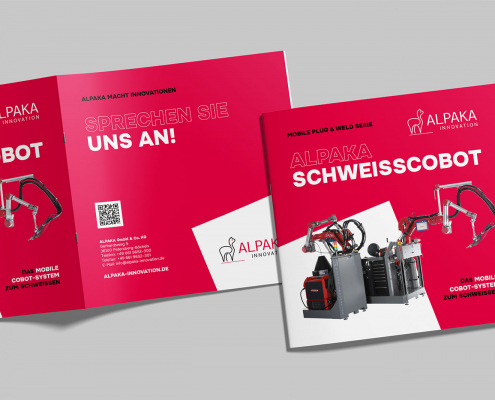 Produktbroschüre ALPAKA Schweißcobot: Titel und Rückseite