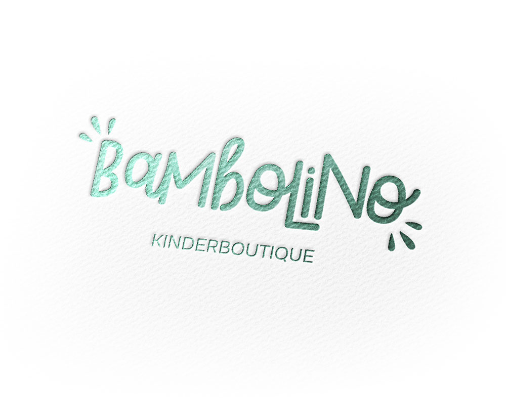 Geprägtes Bambolino Logo mit Metallic Folienkaschierung Geprägtes Bambolino Logo mit Metallic Folienkaschierung